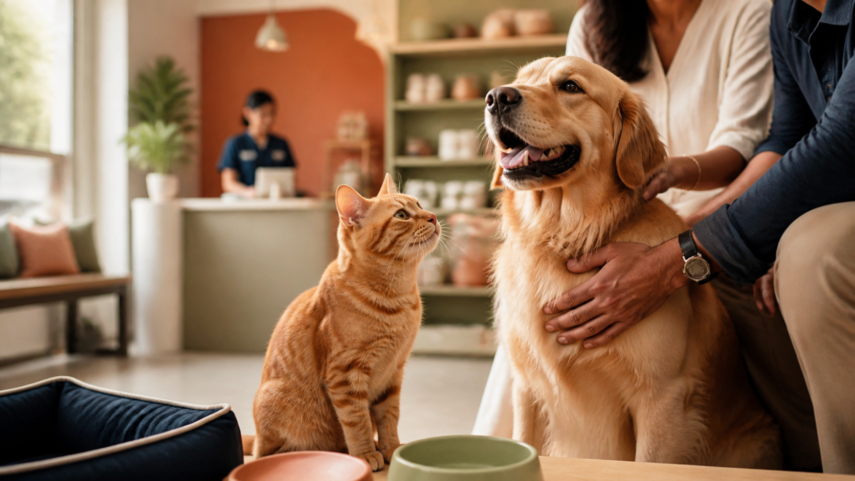 Happy pets in a warm neighbourhood pet store